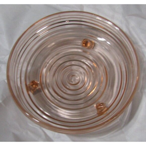 Vintage Pink Depression Glass Candy Dish with Ribbed Design & 3 Peg Feet - Picture 6 of 8
